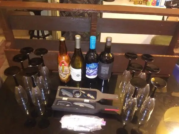 Hand-Crafted Wine Rack with Wine + Glasses+Accessories