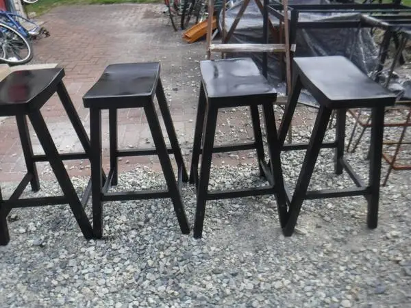 Set 4 Black All wood Stools w/Seats 24High