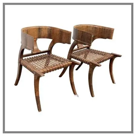 Lizard Wrapped Klismos Chairs, Pair
