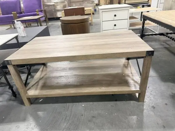 Walker Edison Rustic Wood Coffee Table Grey Wash Finish & Black Metal