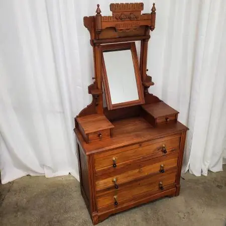 Antique Victorian Eastlake Style Dresser w/Cheval Mirror