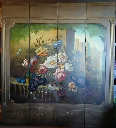 Vintage Hand Painted 4 Panel Room Divider