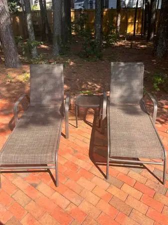 Outdoor lounge chairs – set of 2, plus small table