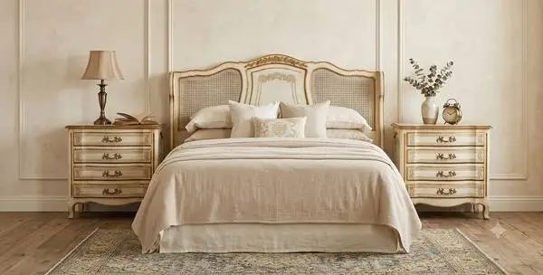 French Provincial Nightstands & Queen Headboard John Widdicomb