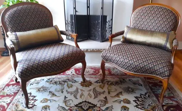 Pair of Large Custom French Style Easy Chairs w/Lumbar Cushions