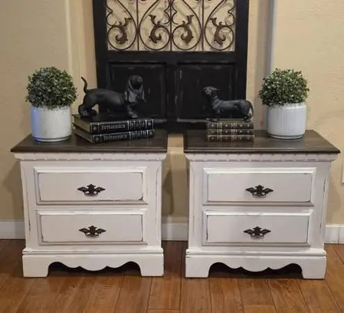 Newly Refinished White Nightstands Dark Stained Top