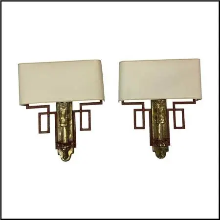 Vintage Chinoiserie Glass Torch + Metal Wall Sconces, Pair