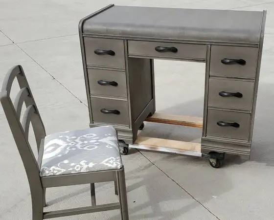 Painted 1940s Waterfall Desk and Chair