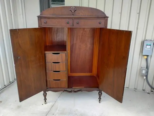 Vintage 1920s Art Deco Wardrobe w/Beautiful Inlays + Carvings