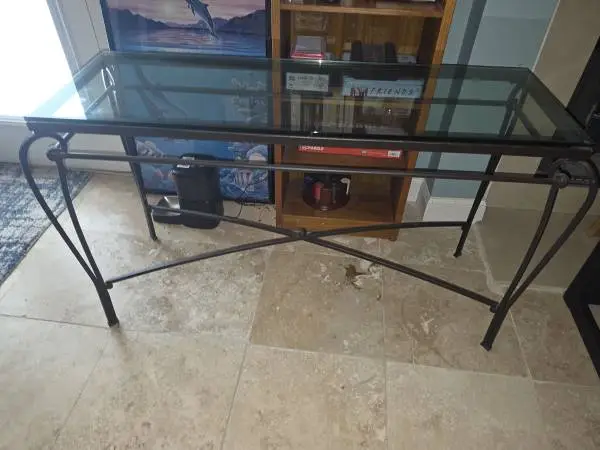 SOFA TABLE- WROUGHT IRON/GLASS