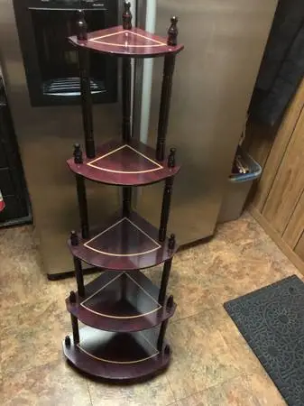 Dark Cherry 5 Tier Shelf Corner Stand Bookcase Curio Trinkets Plants