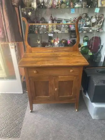 Antique wood wash stand cabinet chest