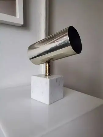 Vintage Neal Small Carrara Marble and Brass Swivel Cylinder Spot Lamp