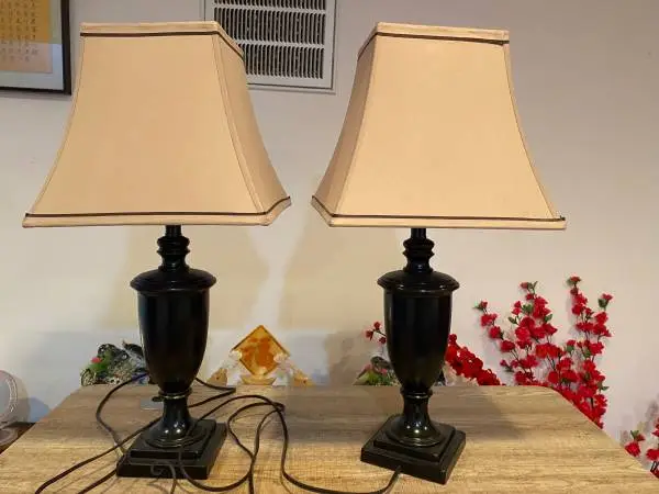Two Classic Black Table Lamp with Square Shade – Good Condition