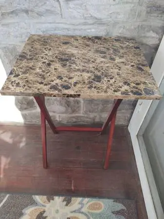 NEW: ALL WOOD Folding table 19 wide by 16 wide. 26 high