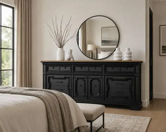 Black solid oak long dresser