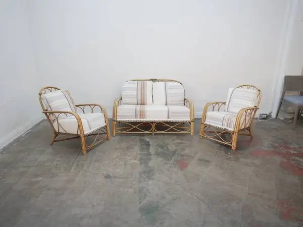 3-Pc Mid-Century Style Bamboo Sofa and chair set $1,299.00 50W  x 30