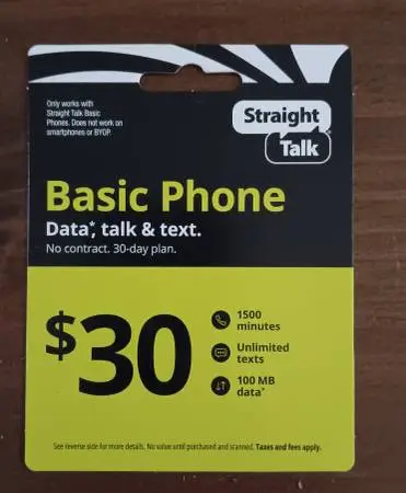 Straight Talk Basic Phone $30 card