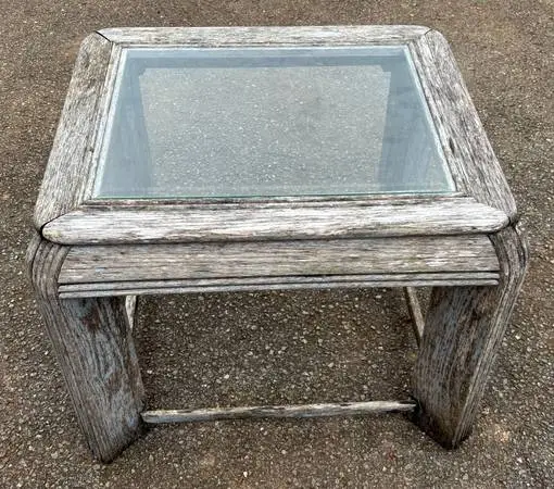 Reduced! - Weathered oak end table with beveled glass top