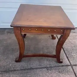 Vintage Wood Square End Tables with Brass Studs - Pair (Project Pieces