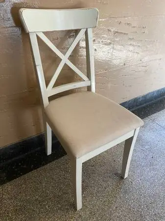 Ikea White Fabric Wooden Dining Living Room Kitchen Solid Wood Chair