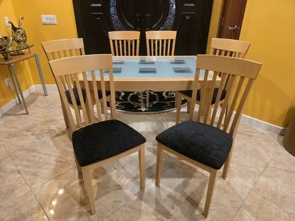 LUXURY CALLIGARIS DINING ROOM SET, EXTENDABLE TABLE AND 6 CHAIRS, MINT