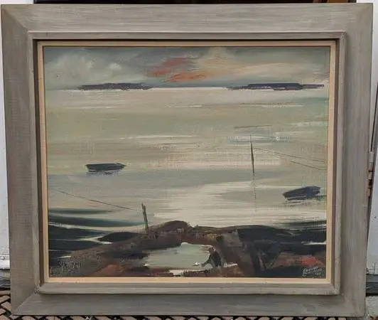 MCM Oil Painting by Edward Christiana 1960 Utica Artist