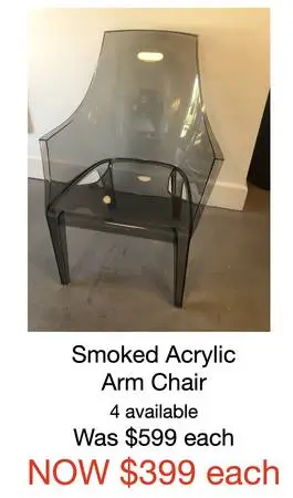 Sale Items! Smoked Acrylic Arm Chairs