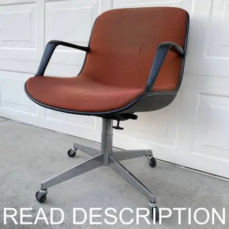 Steelcase 451 Rolling Desk Chair, Retro Orange Bucket Seat