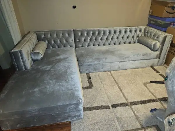 GREY VELVET COUCH WITH STORAGE
