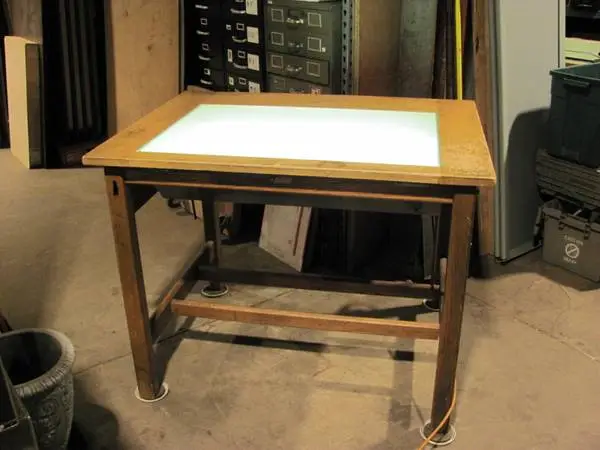 Vintage Hamilton drafting light table desk w/glass insert & oak frame