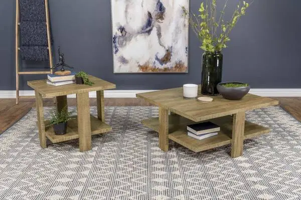 **New Square Coffee and End Table Set in Mango Finish**