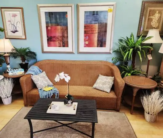Lloyd Flanders Wicker Sofa and 2 Round Side Tables Set-NOW