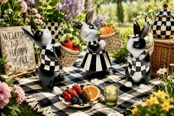 Adorable Set of 3 MacKenzie-Childs Cabbage Garden Bunnies 🌷