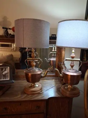 2 Vintage Copper Tea Cup lamps