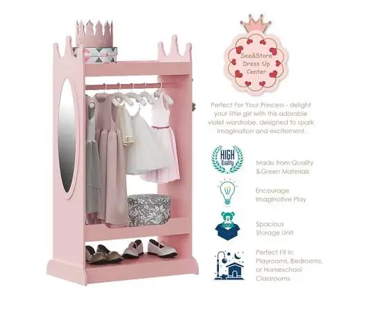 Kids Clothes Storage Hanging Costume Wardrobe Dresser Mirror Armoire