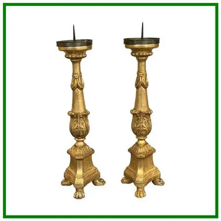 Gilt Candle Prickets, Pair