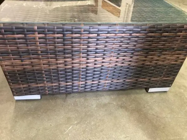 Brown wicker patio outdoor coffee table with glass top - new