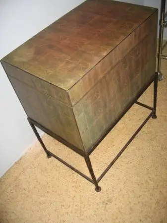 VTG.-Pier One Beethoven Hand Painted Trunk On Wrought Iron Stand