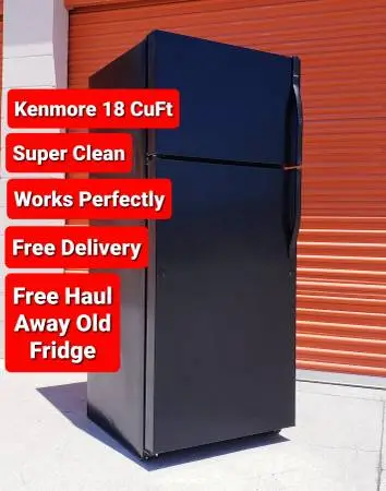 Top Freezer Refrigerator Black Kenmore Super Clean Works Perfectly