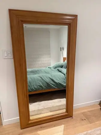 Wood-framed Pottery Barn floor / hanging mirror in excellent condition