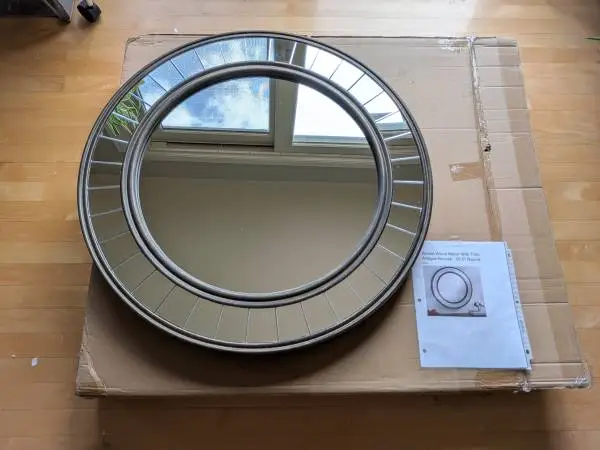 Pottery Barn 30.5 inch Round Wood Antique Bronze Mirror