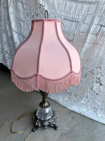 Vintage Pink Fringe Statement Lamp - Grandmillennial / Hollywood Regen