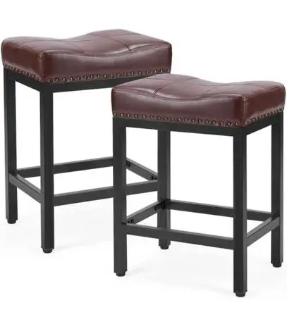 Counter Height Bar Stools Set of 2 Industrial Vintage Bar Stool with Nailhead, F