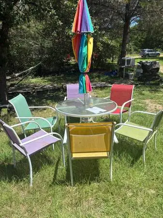 Outdoor Table, Chairs, and Umbrella