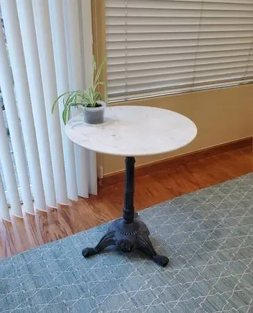 Round White Marble & Black Metal Bistro Side Table - from World Market