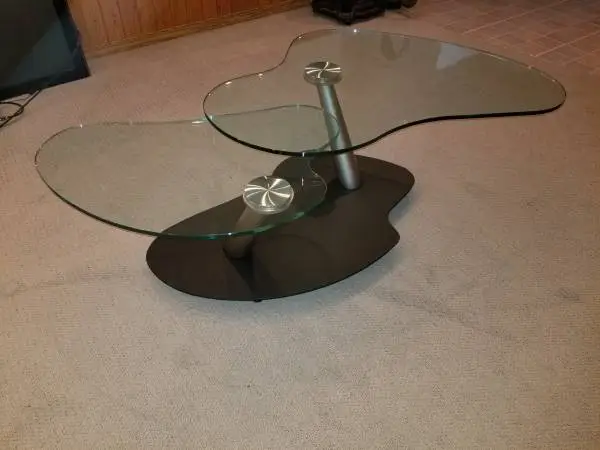 CONTEMPORARY CUSTOM MADE FREE-FORM DESIGN GLASS TOP COFFEE TABLE BLACK