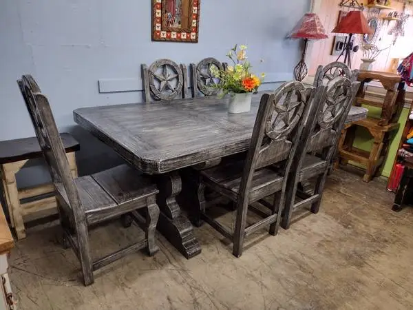 Reclaimed Rustic 7 pieces Dining Table Set