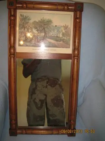 Maple Early American Style Wall Mirror (Mirror is 11x16 inches)