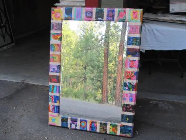 Vintage Colorful Hand Painted Wood Framed 33 x 45 Wall Mirror